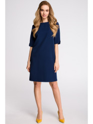 S113 Minimalist dress with back v-neck - navy blue