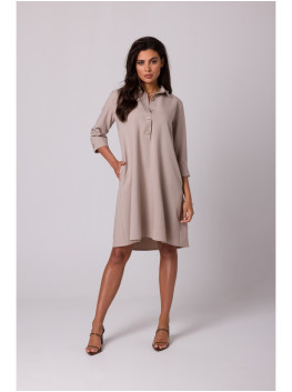 B257 Flared shirt dress - beige