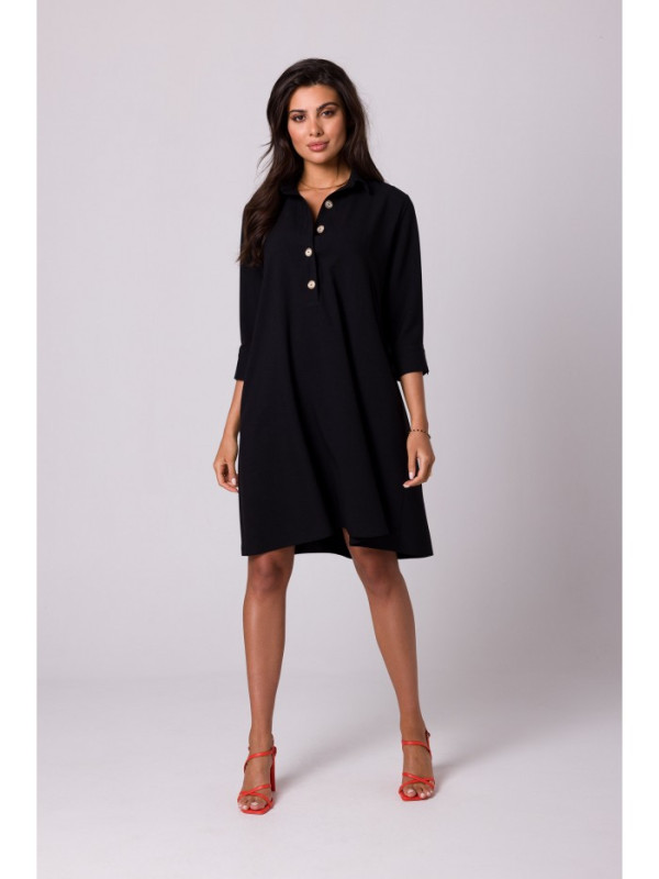 B257 Flared shirt dress - black