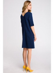 S113 Minimalist dress with back v-neck - navy blue