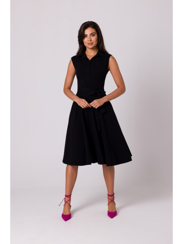 B261 Fit and flare cotton dress - black