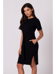 B263 Cotton dress with patch pockets - black