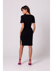 B263 Cotton dress with patch pockets - black