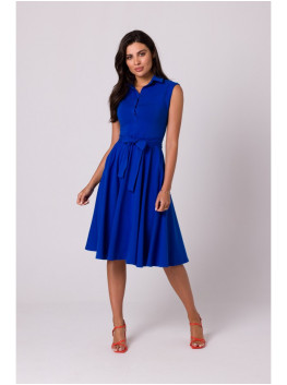 B261 Fit and flare cotton dress - royal blue