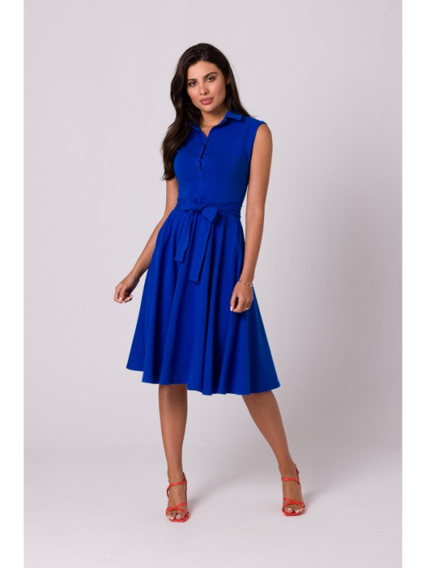 B261 Fit and flare cotton dress - royal blue