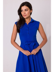 B261 Fit and flare cotton dress - royal blue
