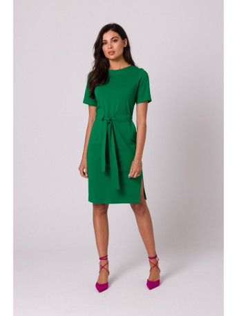 B263 Cotton dress with patch pockets - green
