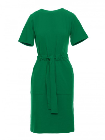 B263 Cotton dress with patch pockets - green