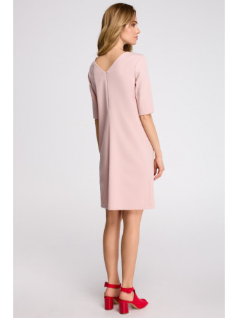 S113 Minimalist dress with back v-neck - powder