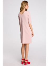 S113 Minimalist dress with back v-neck - powder