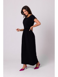 B264 Maxi dress with elasticated waist - black