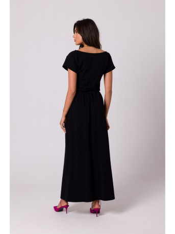 B264 Maxi dress with elasticated waist - black