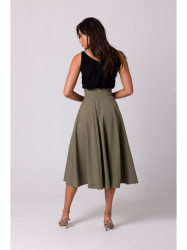 B265 Platėjantis sijonas aukštu liemeniu - alyvuogių spalvos