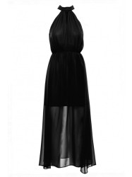 K169 Chiffon dress with a tie neck - black
