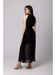 K169 Chiffon dress with a tie neck - black