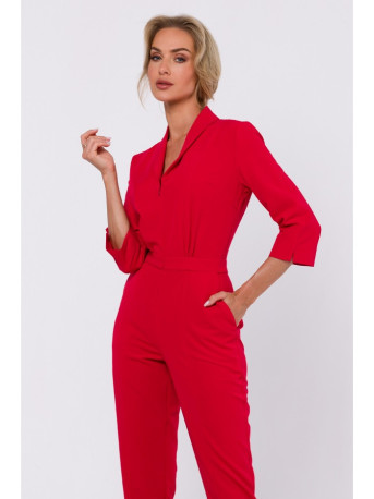 M751 Jumpsuit with shawl collar - red
