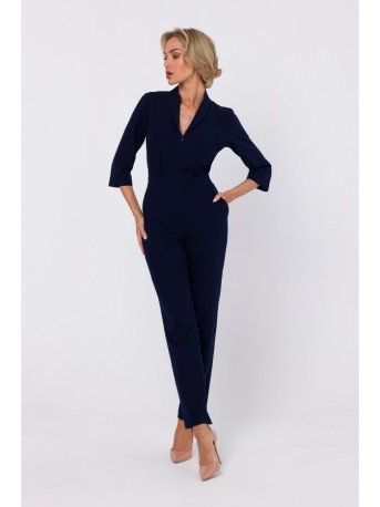 M751 Jumpsuit with shawl collar - navy blue