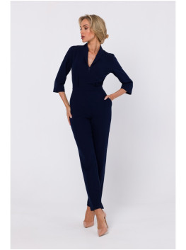 M751 Jumpsuit with shawl collar - navy blue