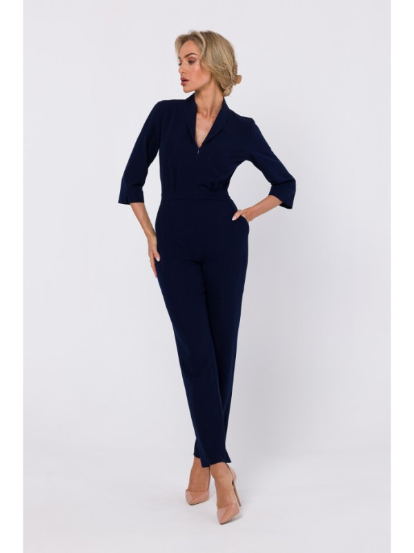 M751 Jumpsuit with shawl collar - navy blue