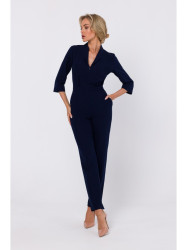 M751 Jumpsuit with shawl collar - navy blue