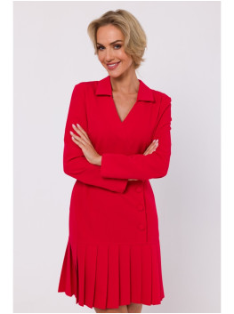 M752 Dress with pleated bottom hem - red