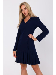 M752 Dress with pleated bottom hem - navy blue