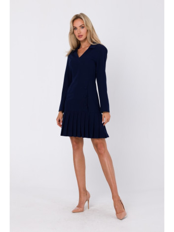 M752 Dress with pleated bottom hem - navy blue