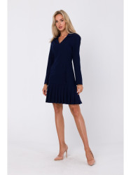 M752 Dress with pleated bottom hem - navy blue