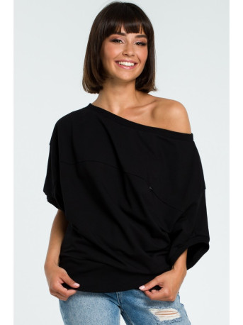 B079 Oversized blouse with a wrap detail - black