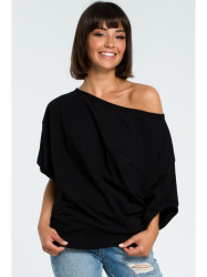 B079 Oversized blouse with a wrap detail - black