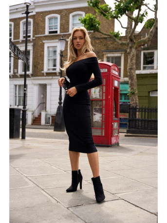 M757 Bodycon dress off shoulder detail - black