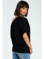 B079 Oversized blouse with a wrap detail - black