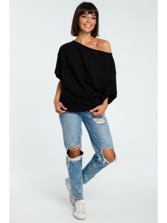 B079 Oversized blouse with a wrap detail - black