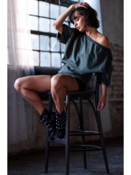 B079 Oversized blouse with a wrap detail - military green