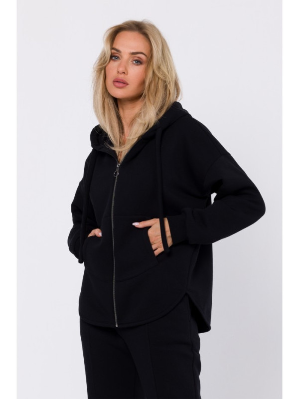 M761 Zipped hoodie with a kangaroo pocket - black