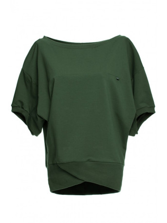 B079 Oversized blouse with a wrap detail - military green