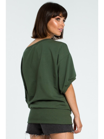 B079 Oversized blouse with a wrap detail - military green