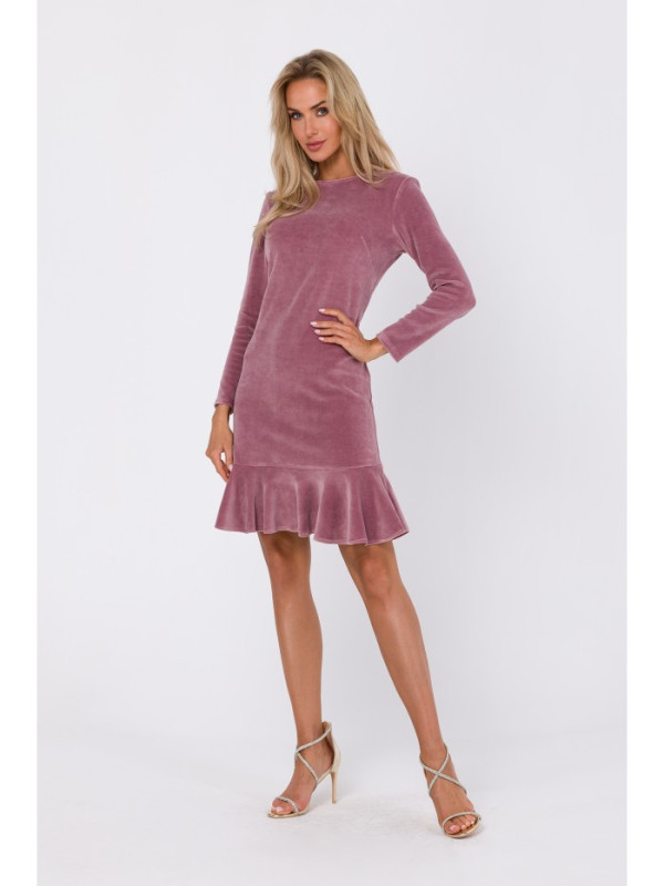 M765 Dress with ruffled bottom hem - crepe pink