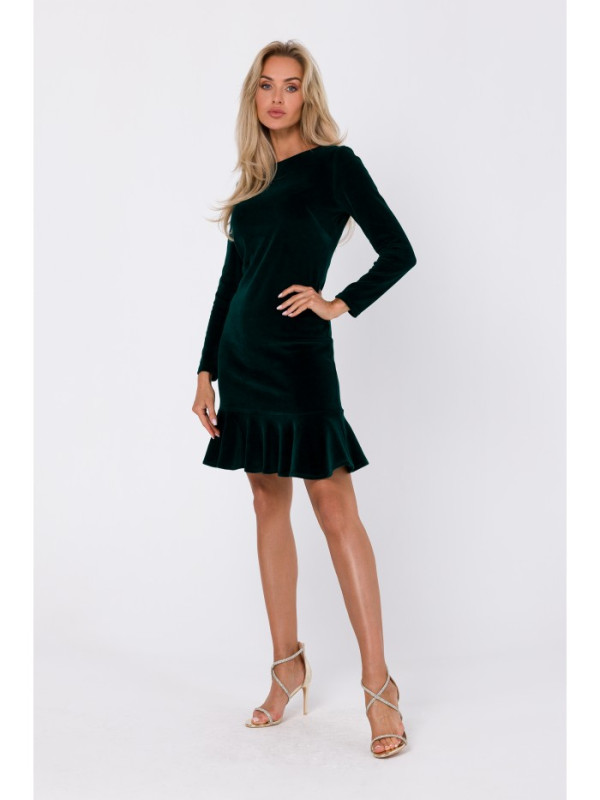 M765 Dress with ruffled bottom hem - green