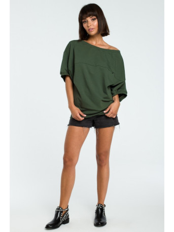 B079 Oversized blouse with a wrap detail - military green