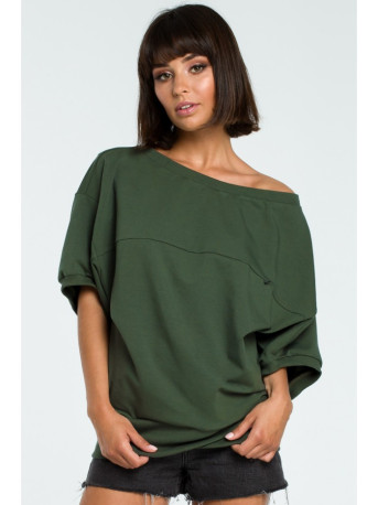 B079 Oversized blouse with a wrap detail - military green