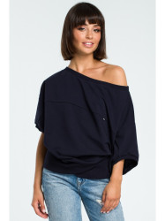 B079 Oversized blouse with a wrap detail - navy blue