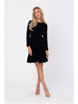 M765 Dress with ruffled bottom hem - black