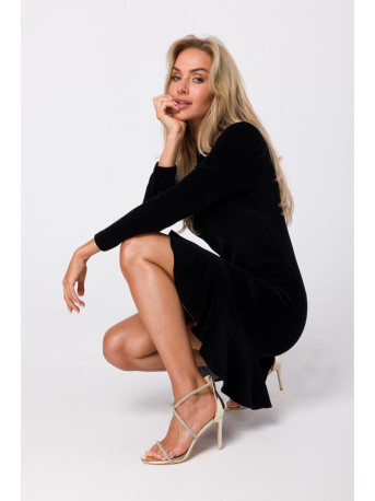 M765 Dress with ruffled bottom hem - black