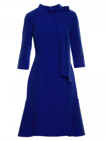 S346 Dress with a tie neck - royal blue