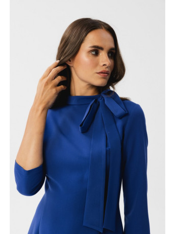 S346 Dress with a tie neck - royal blue