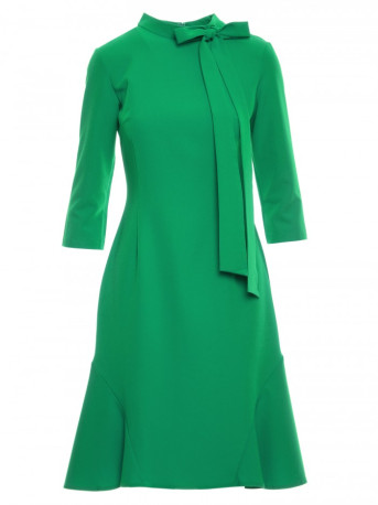 S346 Dress with a tie neck - green