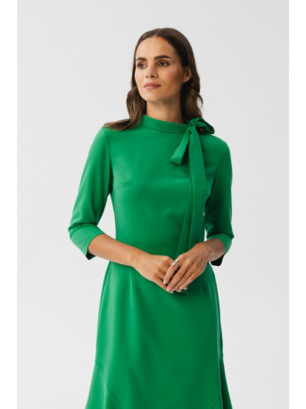 S346 Dress with a tie neck - green