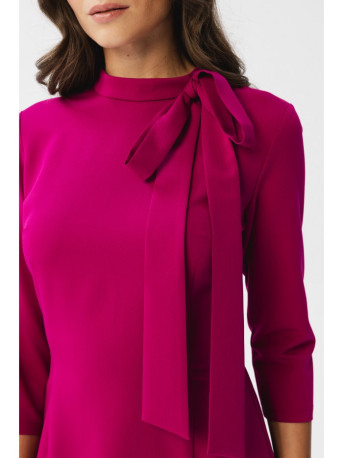 S346 Dress with a tie neck - plum
