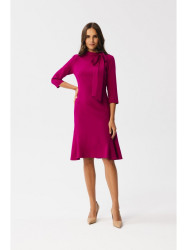 S346 Dress with a tie neck - plum